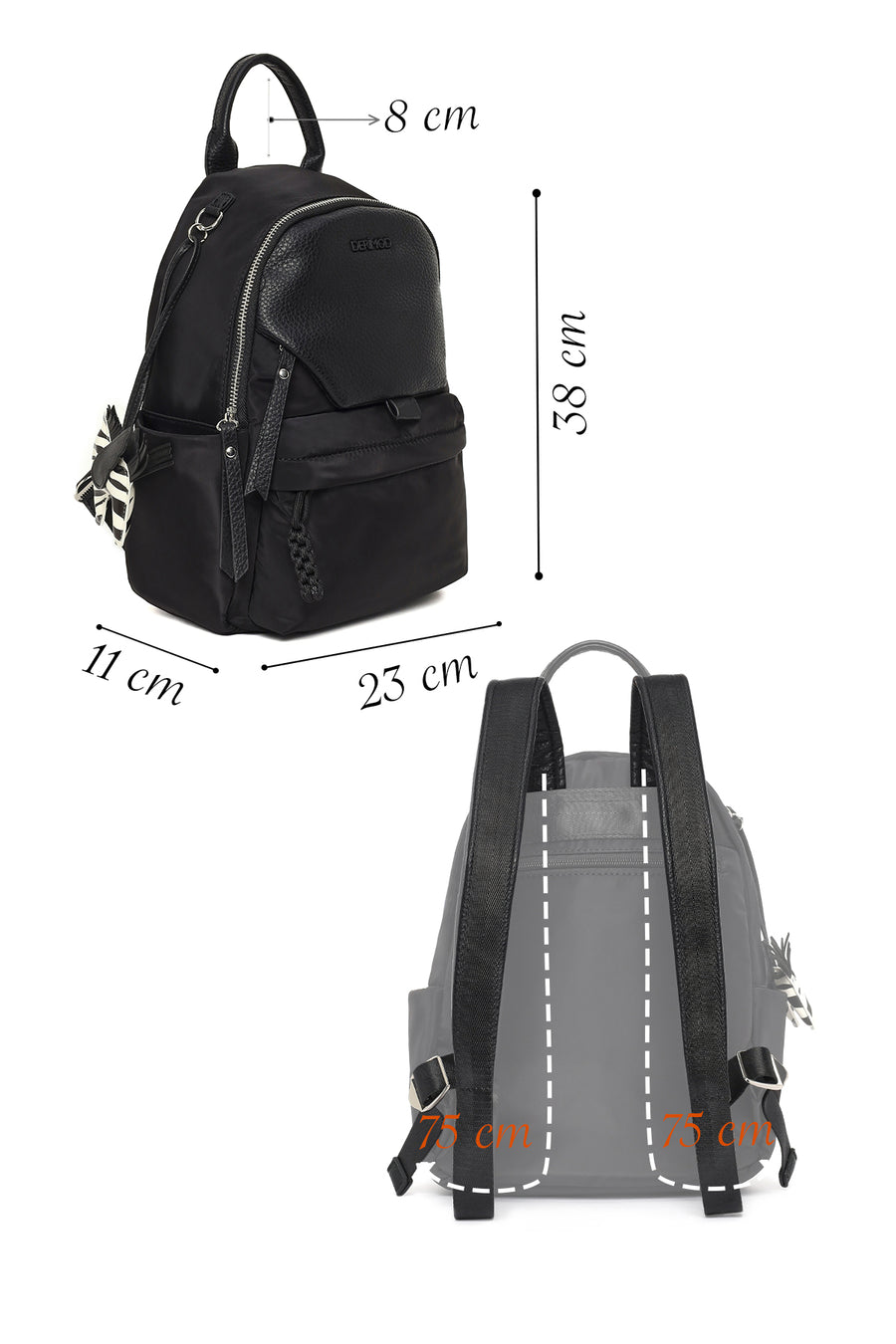 Women's Black Fabric Backpack
