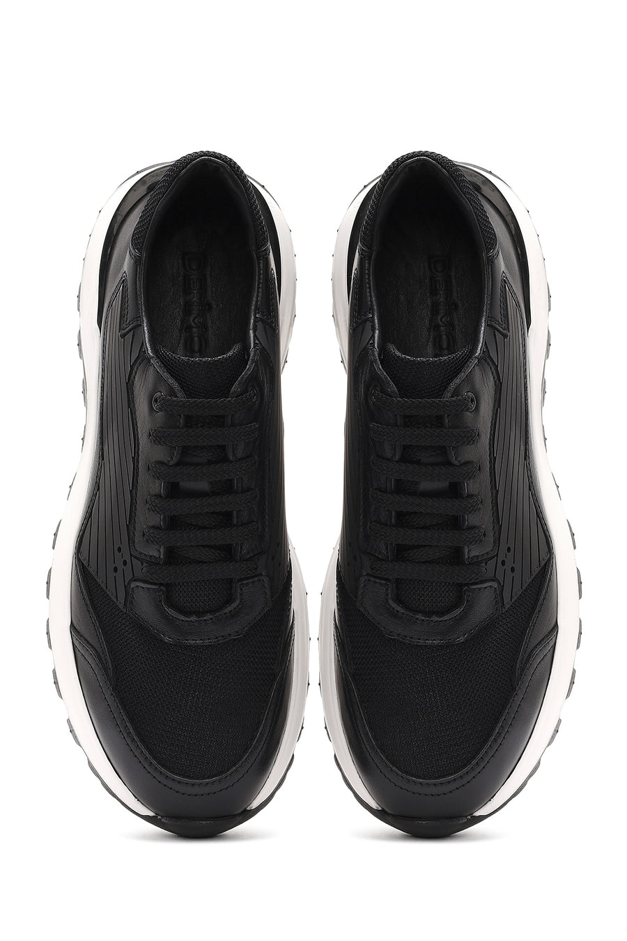 Erkek Siyah Bağcıklı Kalın Tabanlı Deri Sneaker