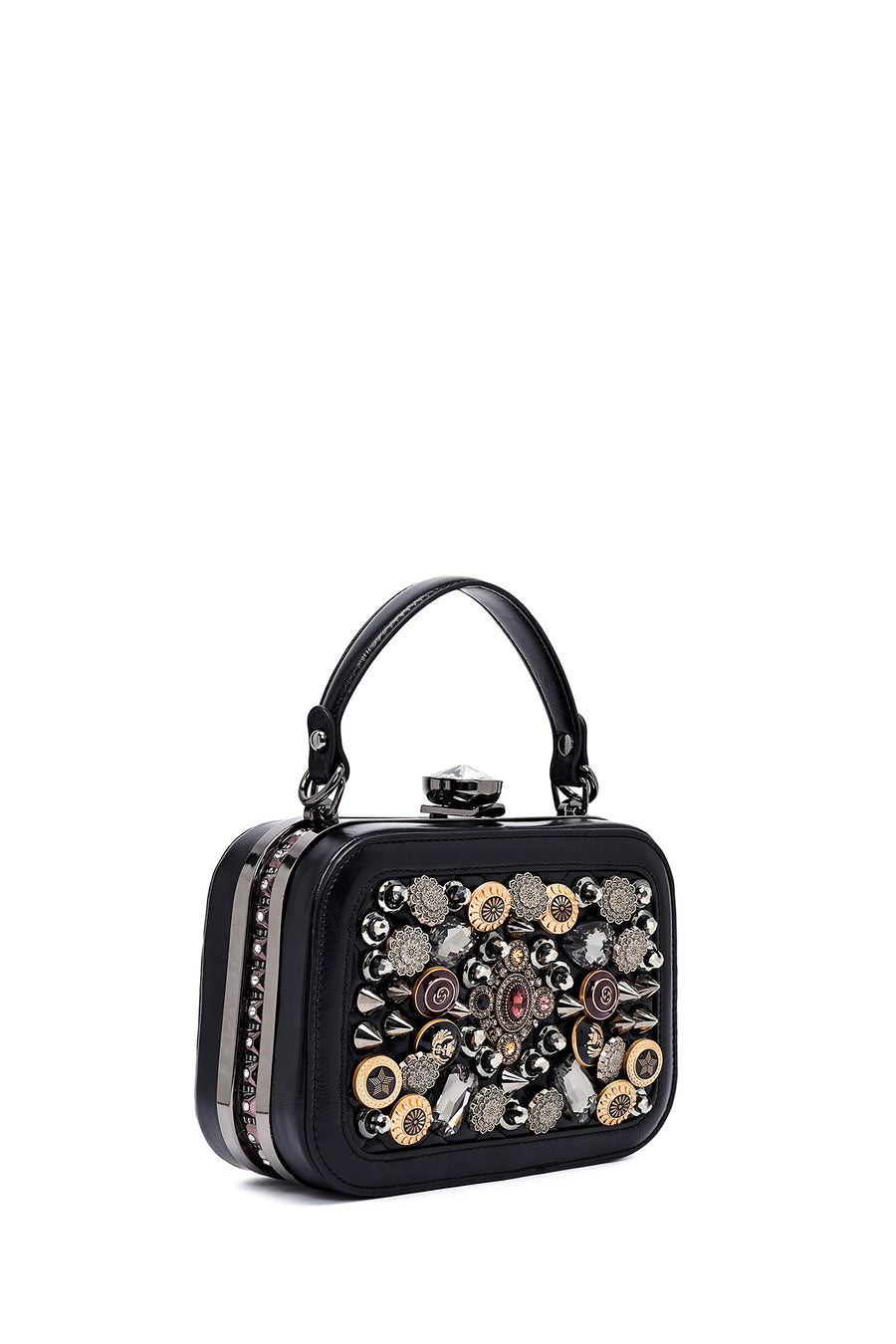 Women's Black Long Strap Stone Bag