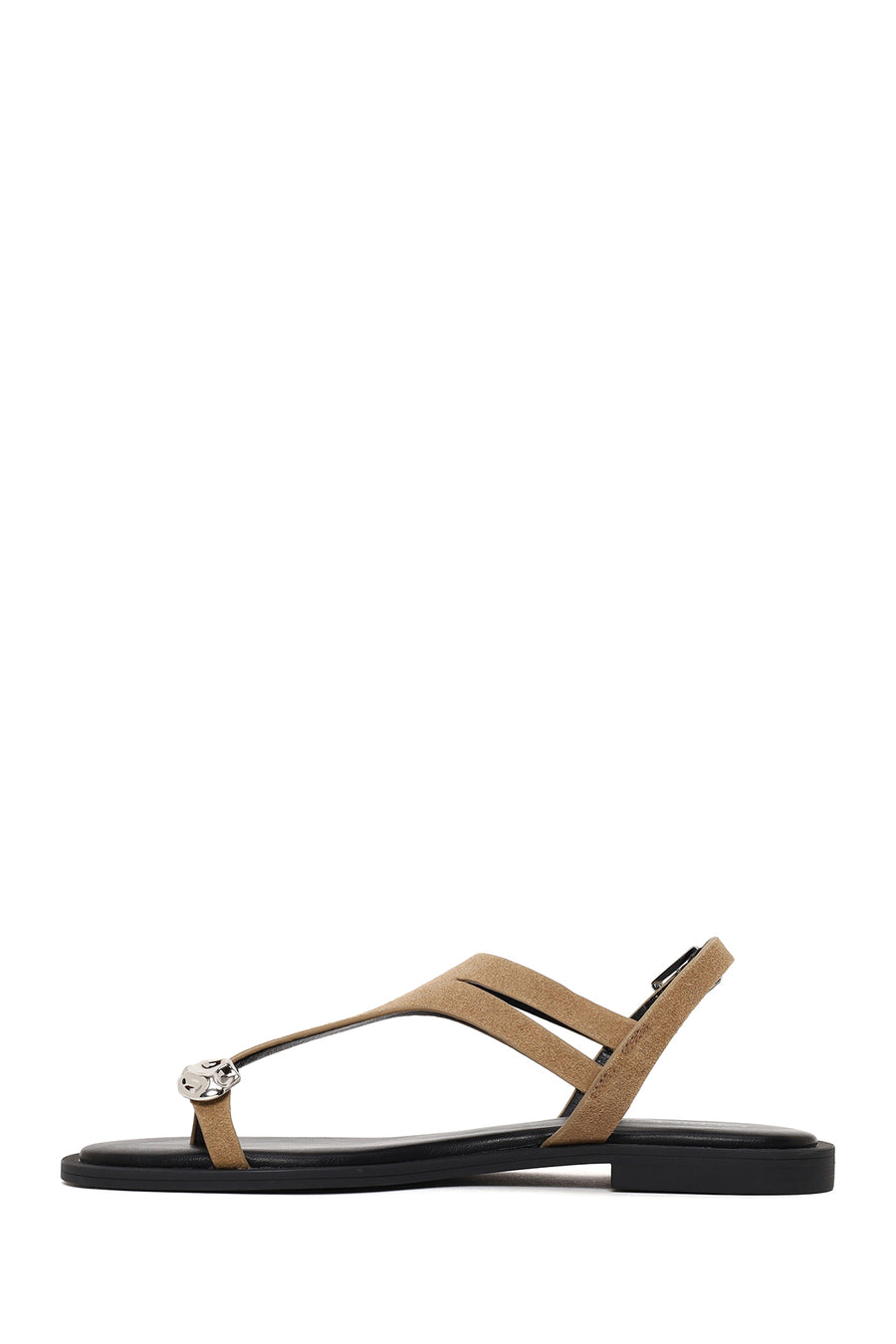 Woman Beige Buckled Toe-Post Suede Sandal