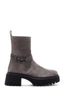 Women's Mink Thick Soled Zippered Suede Leather Boots | Derimod