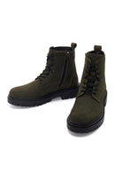 Men's Khaki Zippered Nubuck Leather Boots | Derimod