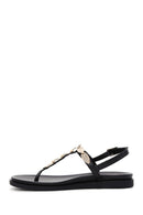 Women's Black Ankle Strap Flip Flop Leather Sandals | Derimod