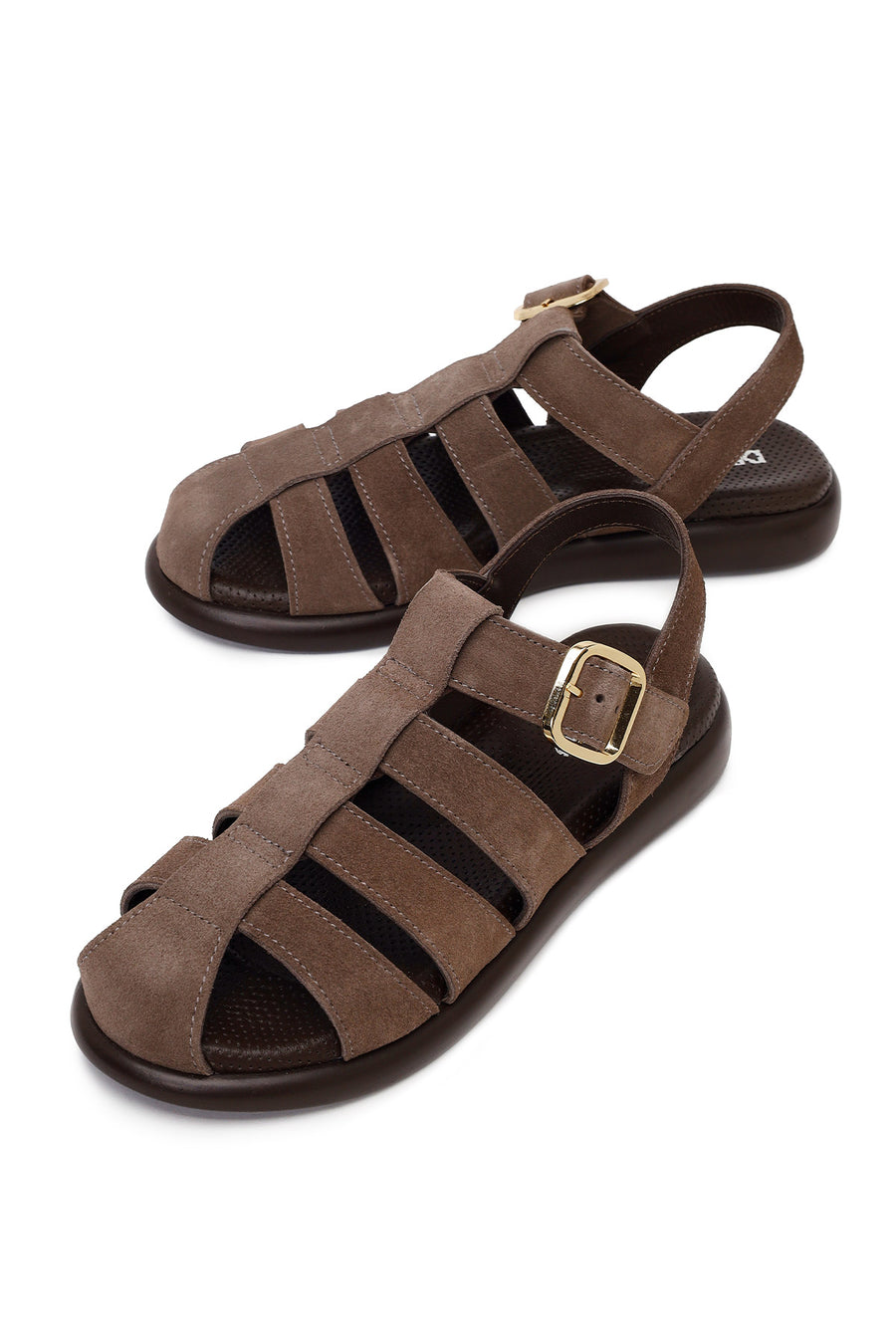 Woman Mink Ankle-Buckle Suede Leather Sandals