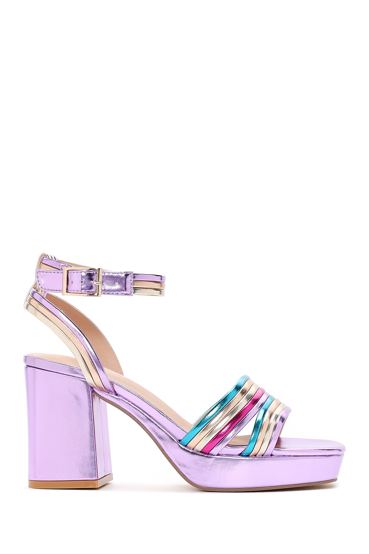 Women's Purple Metallic Thick Heeled Sandals 23SFE451932 | Derimod