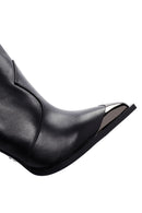 Women's Black Thin Heeled Leather Boots | Derimod