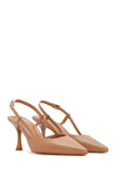 Women's Pink Open-Back Heeled Leather Shoes | Derimod