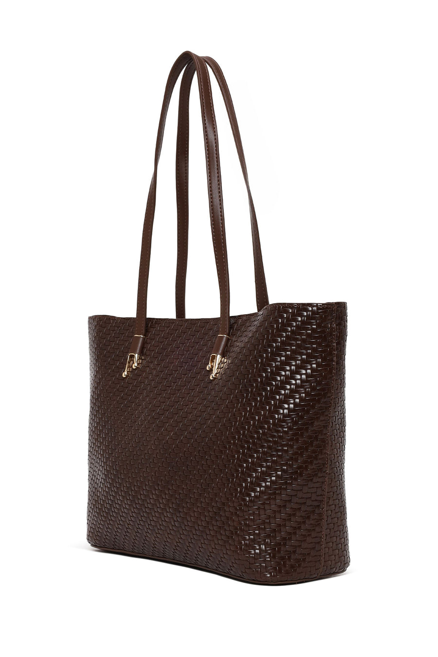 Woman Brown Long-Strap Braided Shoulder Bag