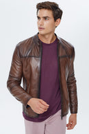 Neymar Men's Brown Leather Jacket | Derimod