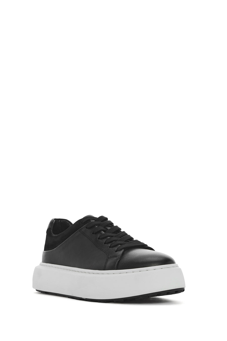 Erkek Siyah Bağcıklı Kalın Tabanlı Deri Sneaker