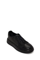 Erkek Siyah Bağcıklı Kalın Tabanlı Kroko Desenli Deri Sneaker | Derimod