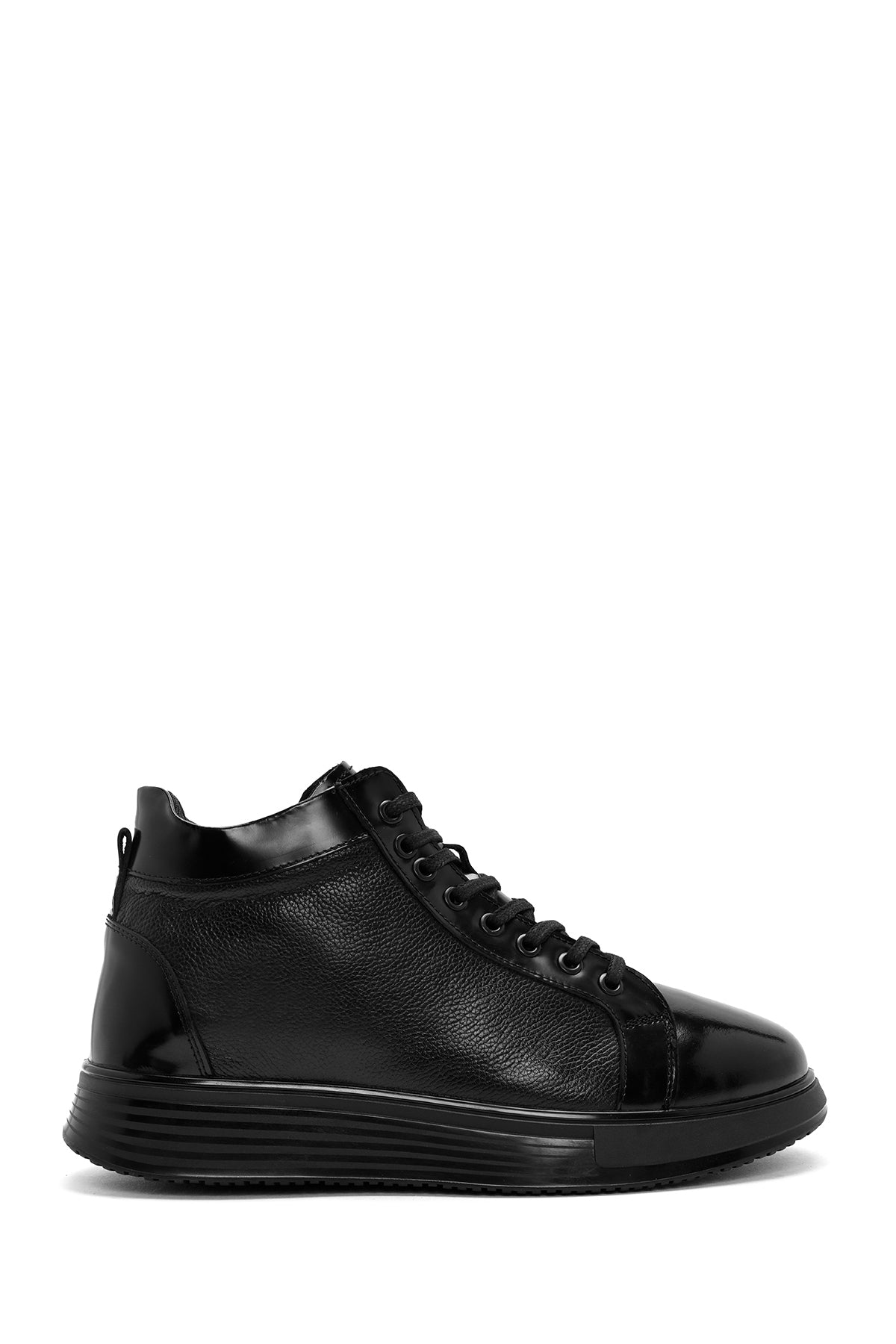 Men's Black Lace-Up Leather High Top Sneakers 24WFD661314 | Derimod