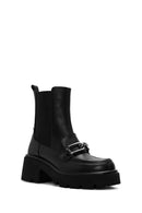 Women's Black Chain Detail Leather Chelsea Boots | Derimod