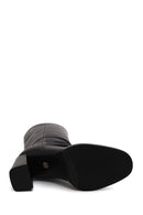 Woman Black Thick-Heeled Leather Boots | Derimod