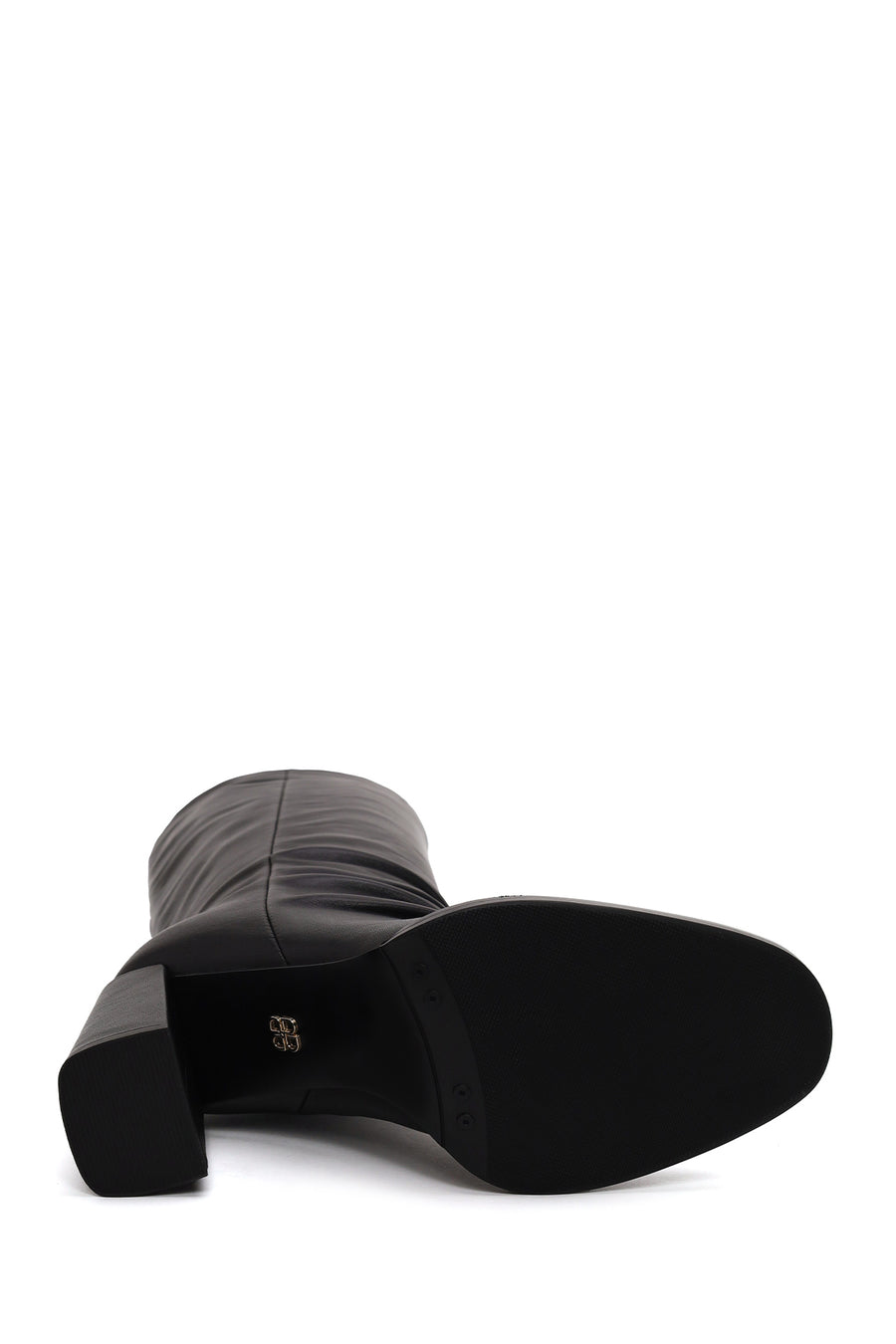 Woman Black Thick-Heeled Leather Boots