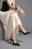 Woman Black Jeweled Open-Back Thin-Heeled Leather Shoes | Derimod