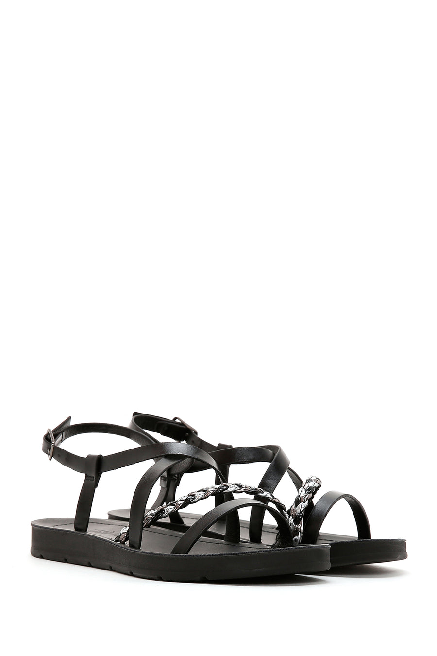 Women's Black Knit Detailed Sandals