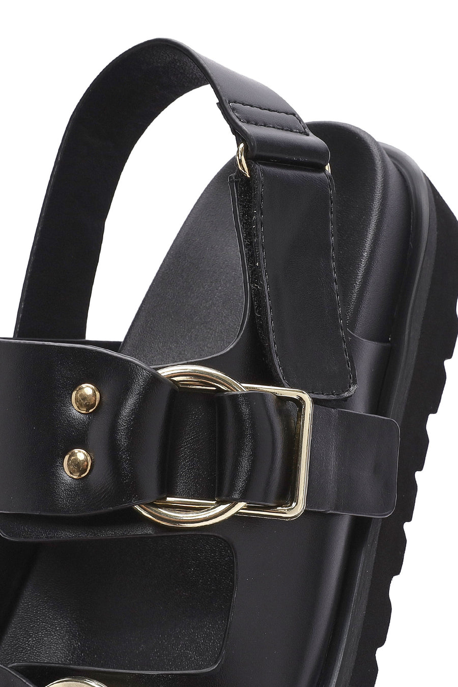 Women's Black Strappy Thick Soled Sandals