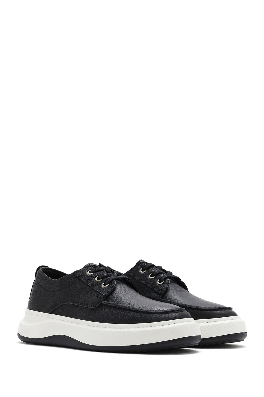Men's Black Lace-Up Thick-Soled Leather Casual Shoes