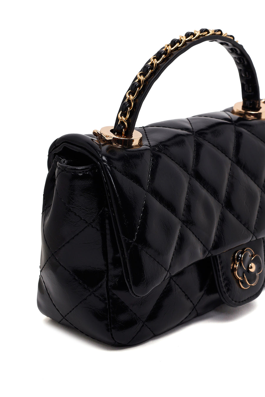Woman Black Long-Strap Quilted Shoulder Bag