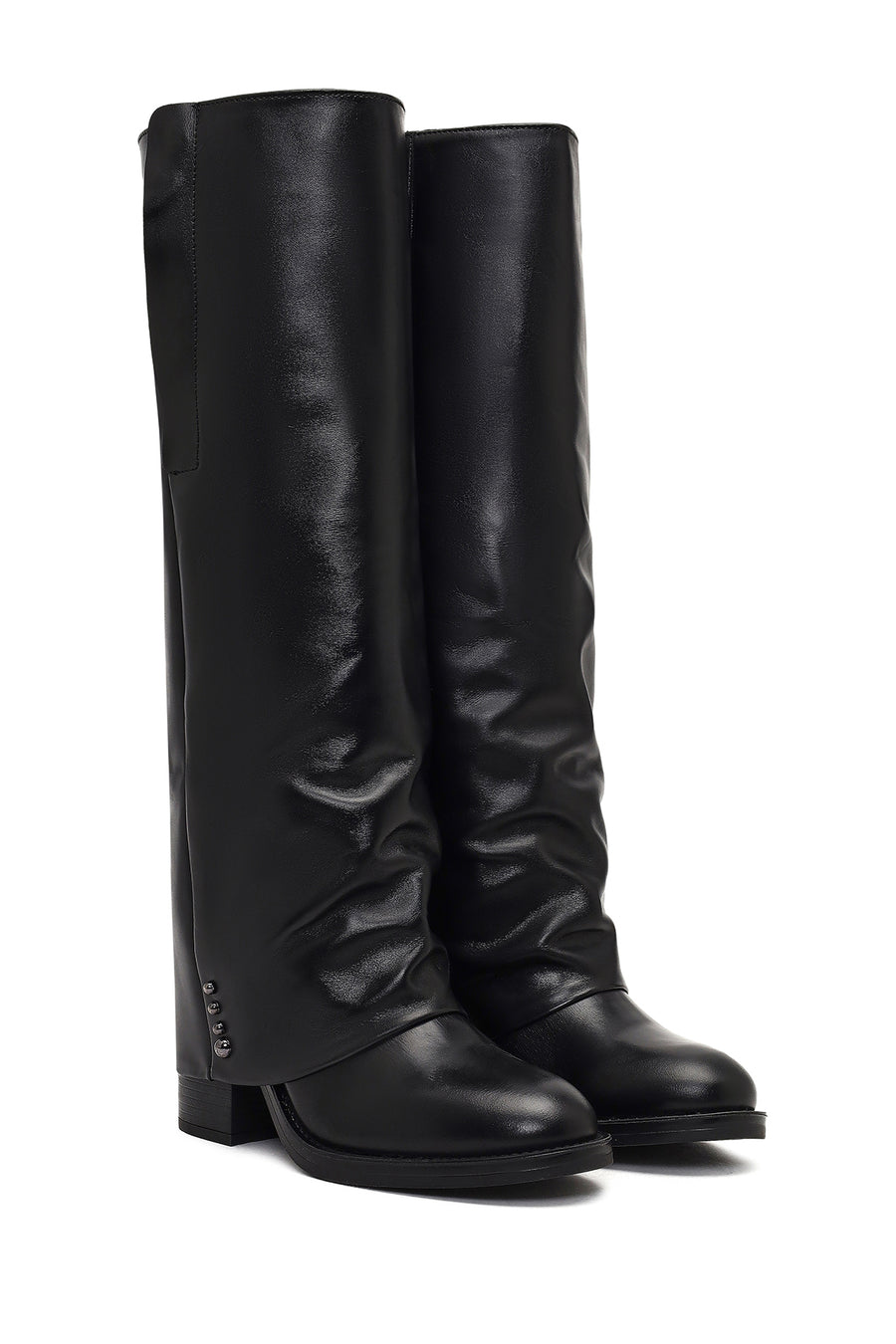 Women's Black Thick Heeled Leather Boot