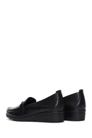 Women's Black Wedge Heel Leather Loafer | Derimod