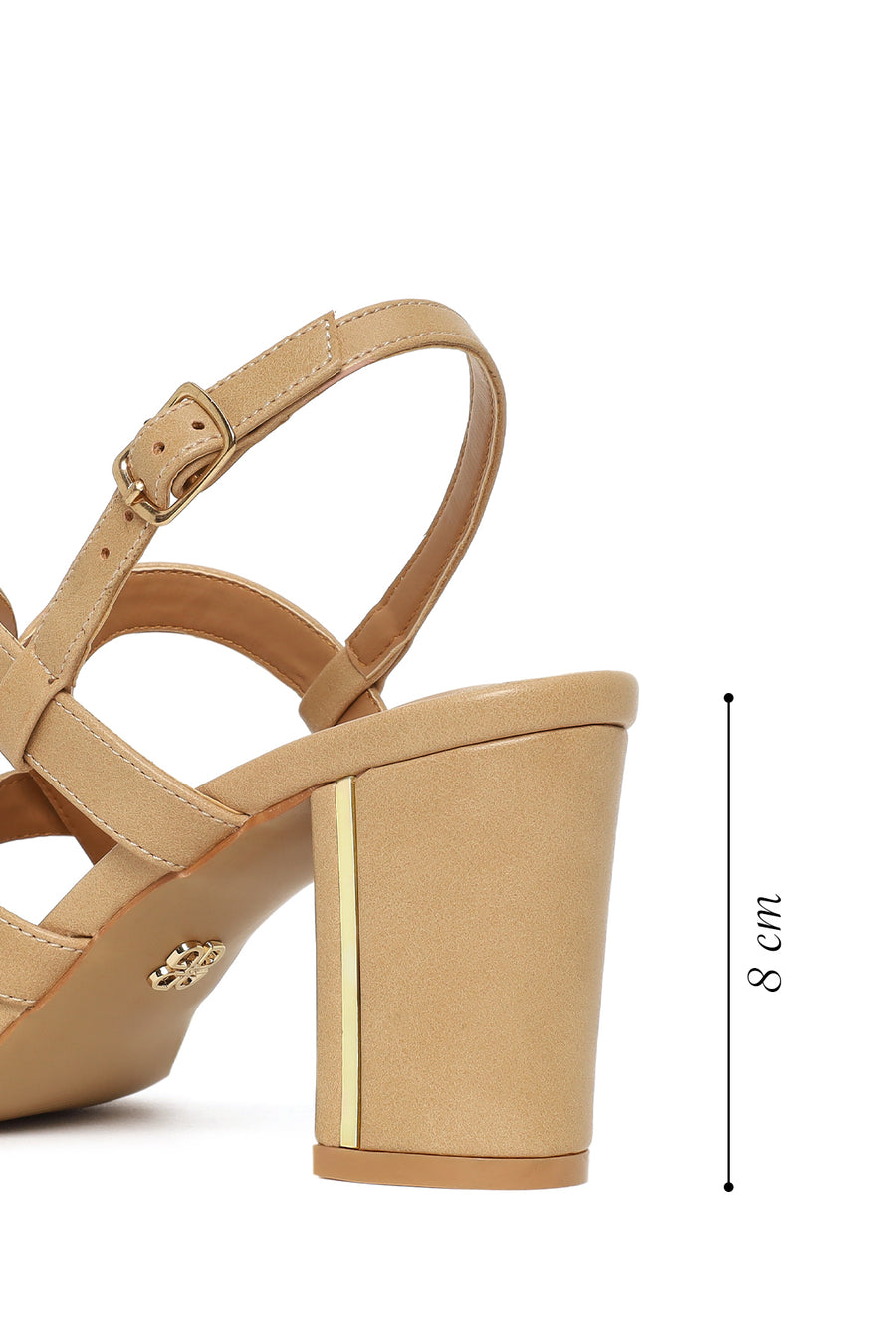 Woman Beige Ankle-Buckle Chunky-Heel Sandals