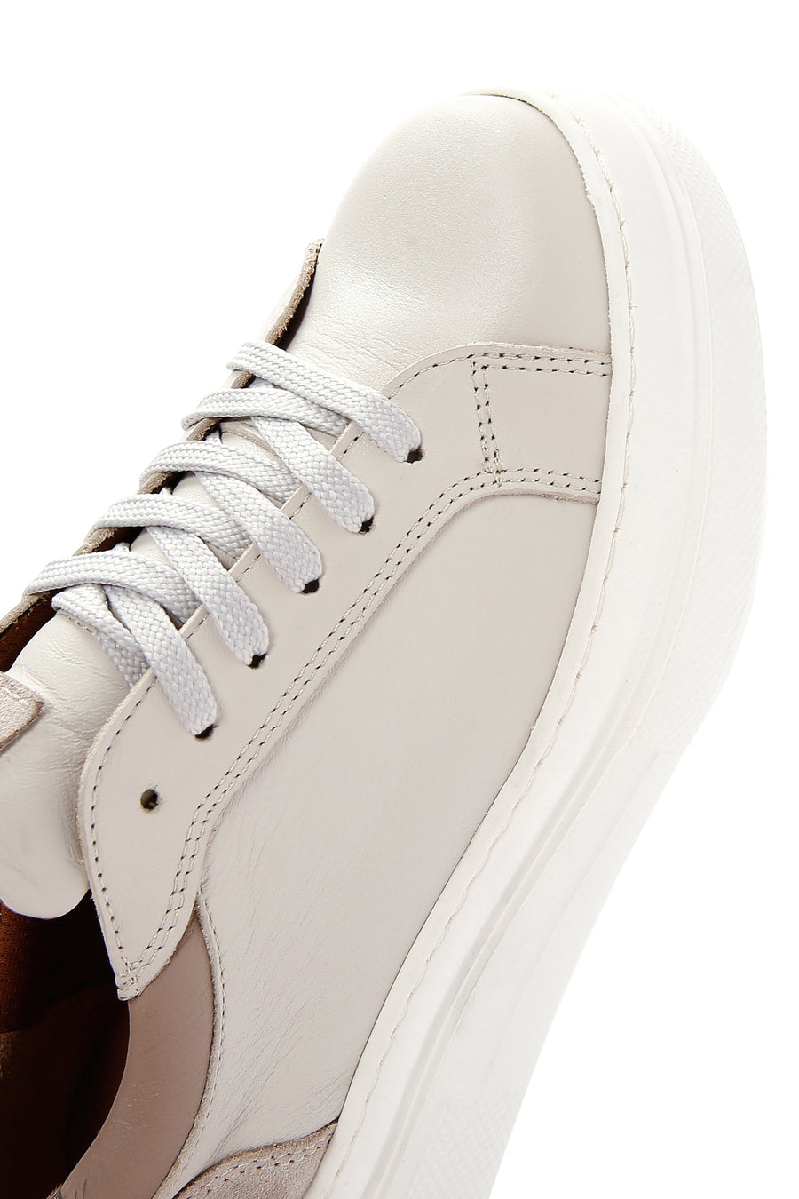 Women's Beige Leather Thick Soled Sneaker