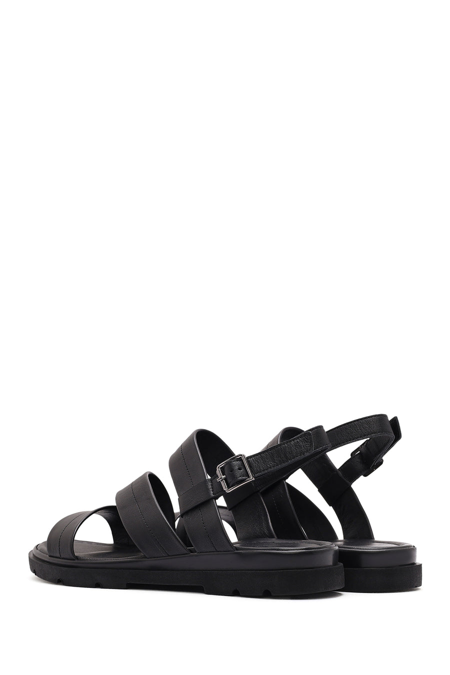 Women's Black Leather Ankle Buckle Sandals