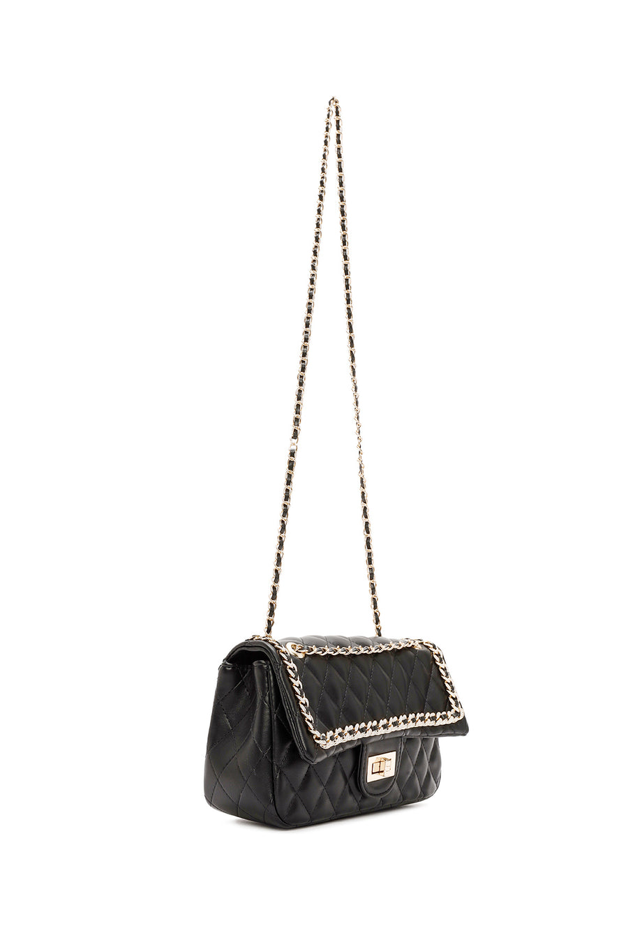 Women's Black Long Strap Quilted Patterned Shoulder Bag