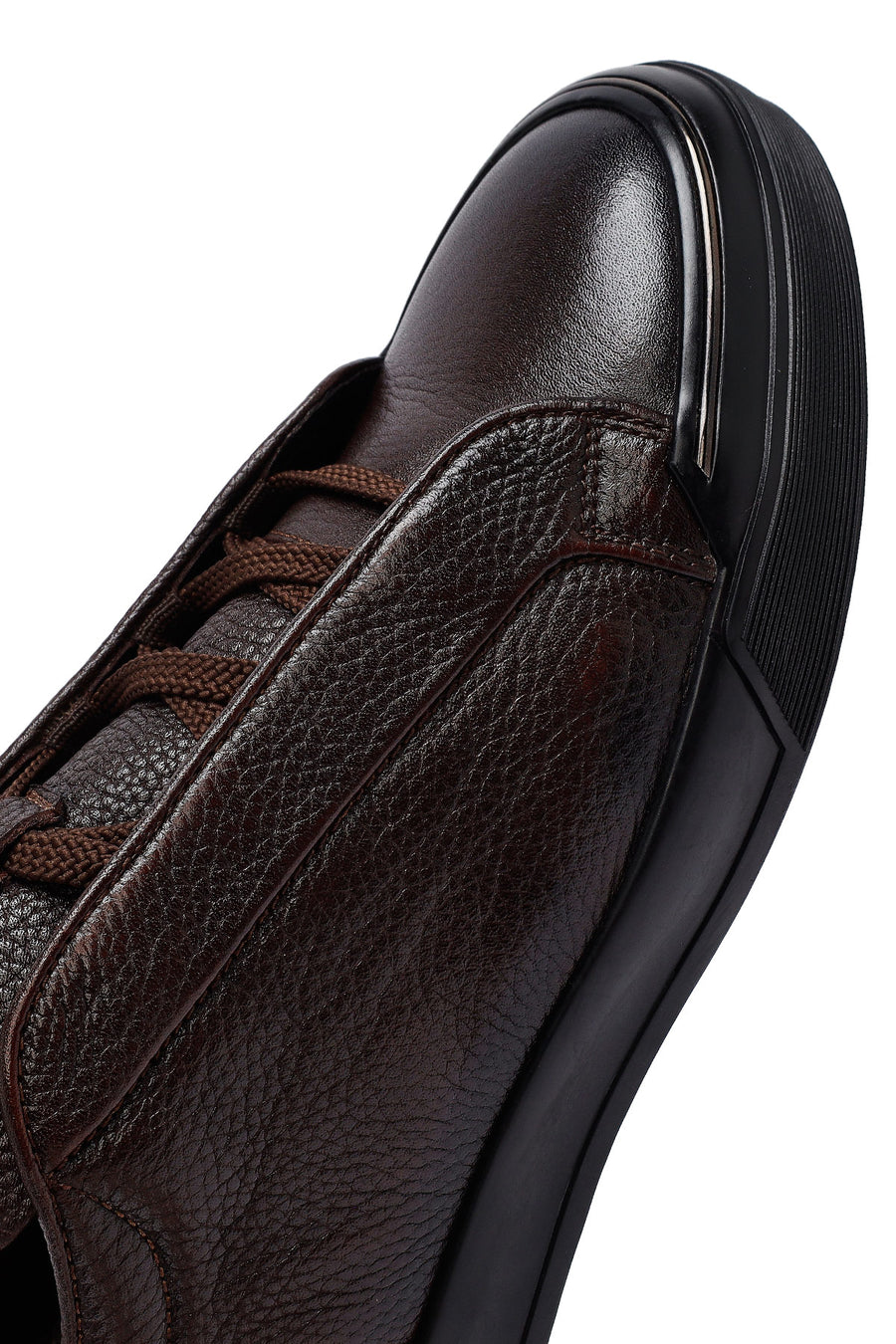 Men's Brown Lace-Up Leather Sneakers