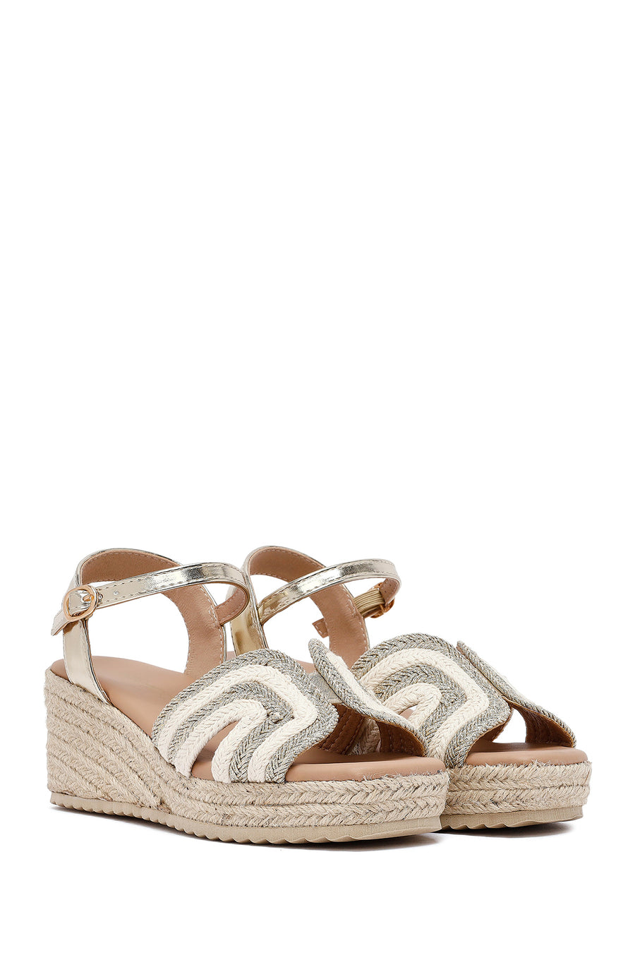 Women's Cream Ankle Buckle Wedge Heel Espadrille Sandals