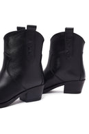 Women's Black Thick Heeled Leather Cowboy Boots | Derimod