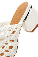 Women's White Knitted Thick Heeled Slippers | Derimod