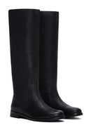 Women's Black Leather Flat Boots | Derimod