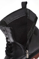 Men's Black Zippered Lace-Up Leather Combat Boots | Derimod