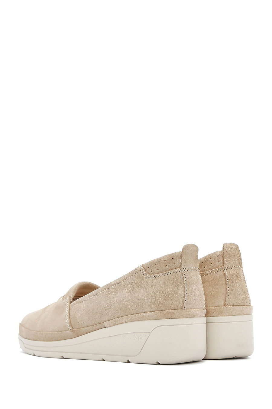 Women's Beige Wedge Heel Suede Leather Comfort Loafer