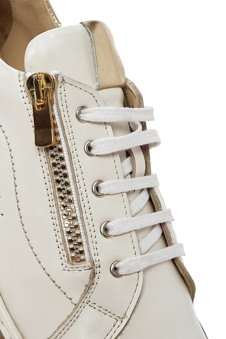 Women's Cream Lace-Up Leather Sneakers