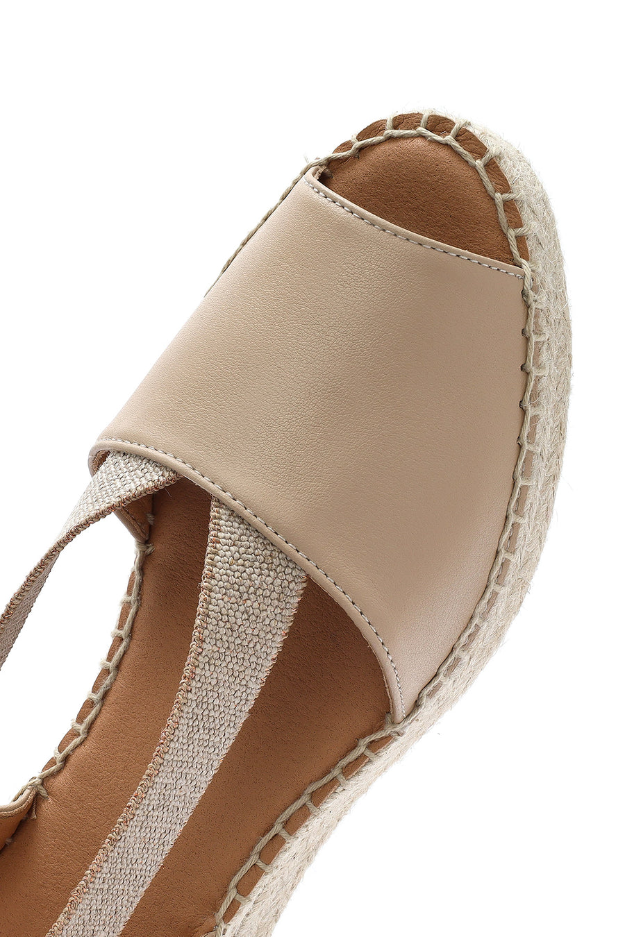 Women's Beige Wedge Heel Leather Espadrille Sandals