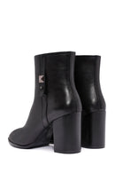 Women's Black Zippered Thick Heeled Leather Boots | Derimod