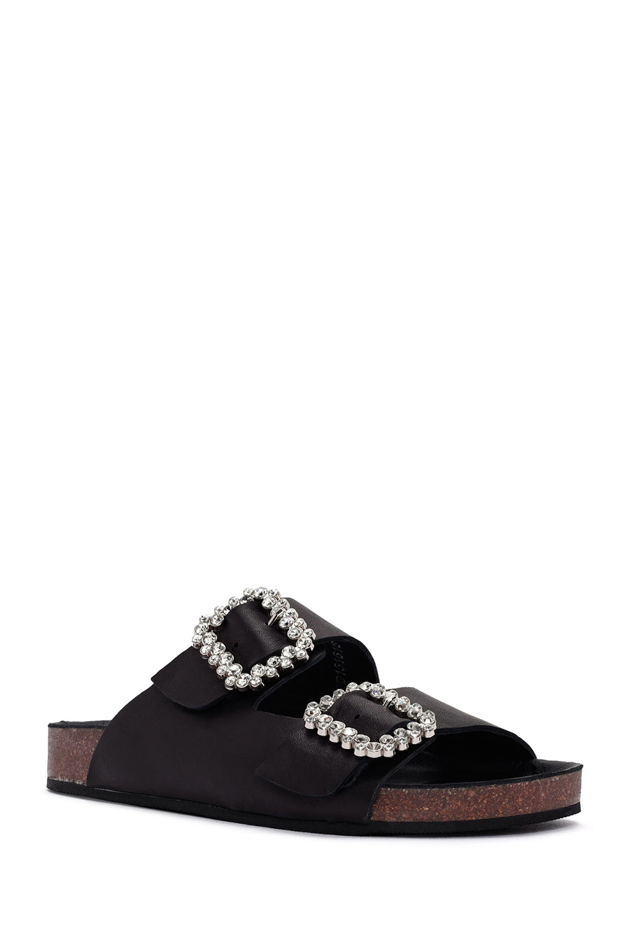 Women's Black Stoned Leather Slippers