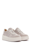 Women's Beige Thick Soled Nubuck Leather Sneaker | Derimod