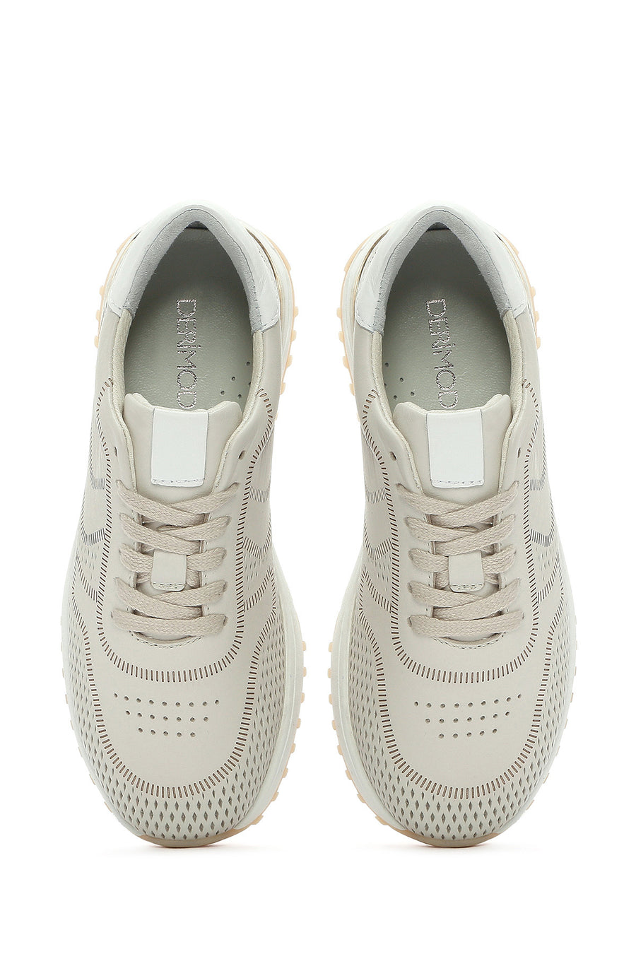 Women's Cream Lace-Up Thick-Sole Leather Sneakers