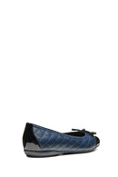 Geox Women's Navy Blue Annytah Quilted Patterned Leather Ballerinas | Derimod