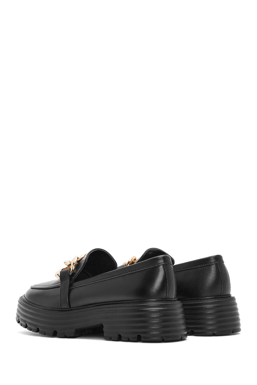 Women's Black Thick Soled Masculine Loafer