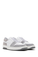 Men's White Suede Detailed Leather Sneaker | Derimod