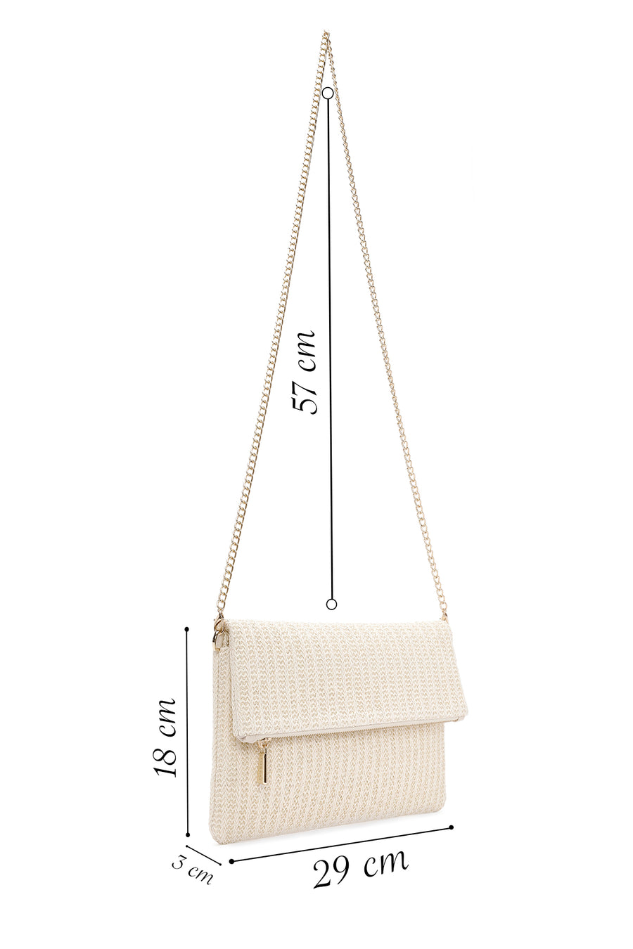 Women's Cream Long Chain Strap Straw Clutch Bag