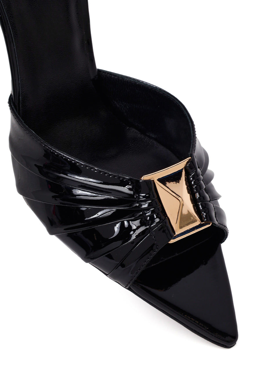 Woman Black Thin-Heeled Patent Leather Leather Slipper