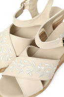 Woman Cream Ankle-Buckle Wedge-Heel Leather Espadrille Sandals | Derimod