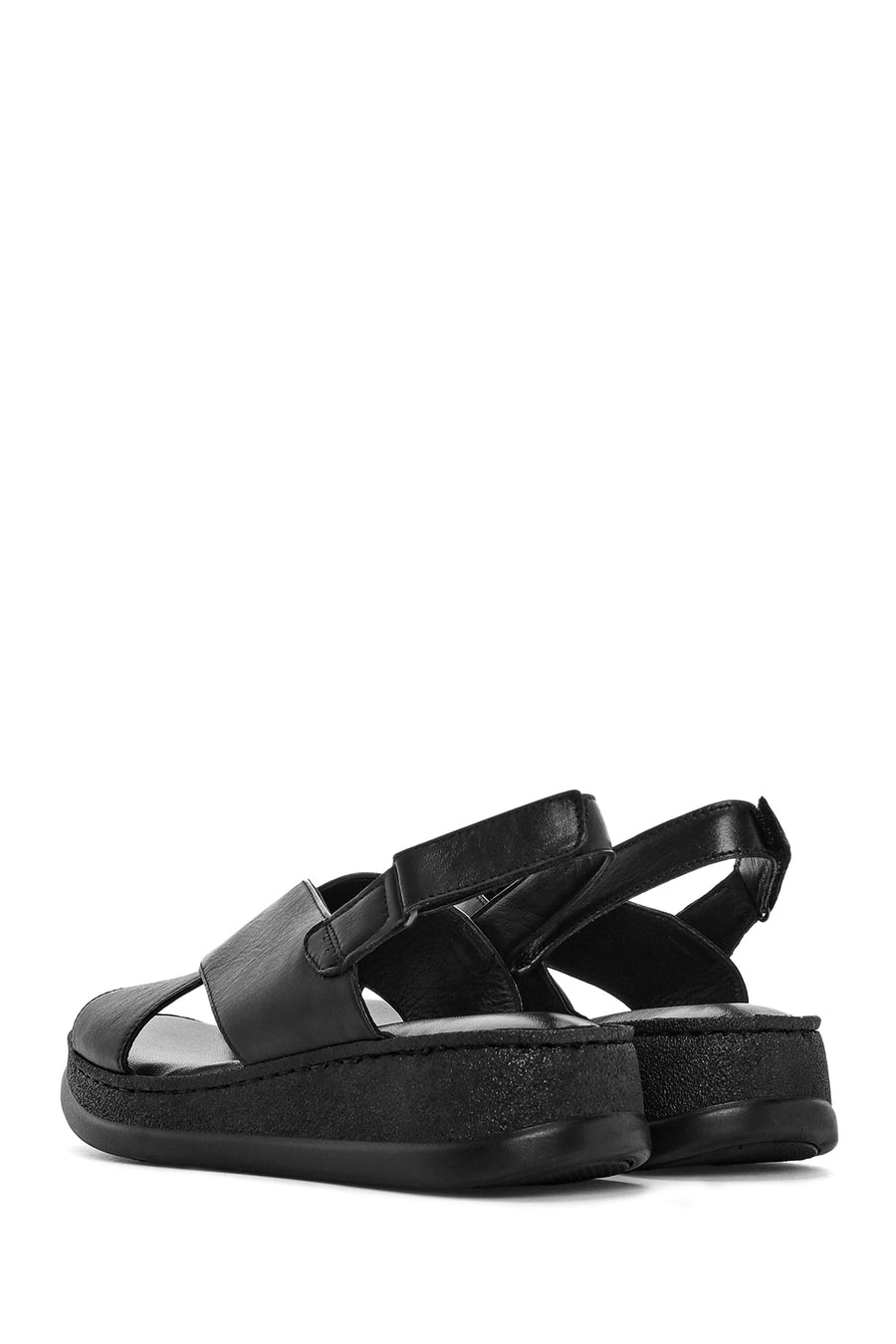 Women's Black Thick Soled Leather Comfort Sandals